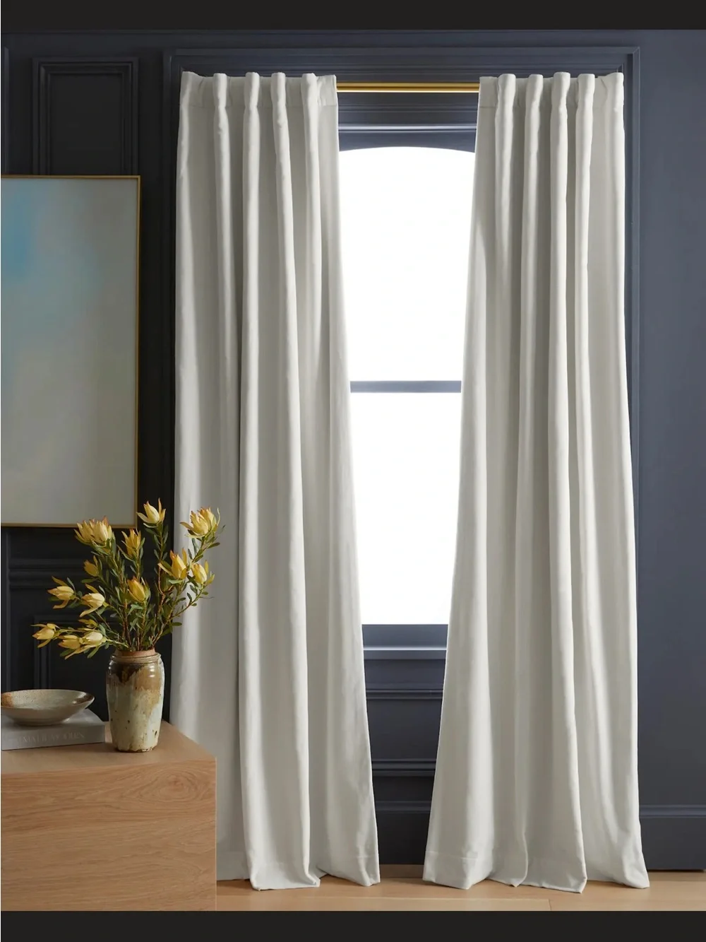 Quince Ivory Cotton Velvet Room Darkening Curtain Panel 48x84